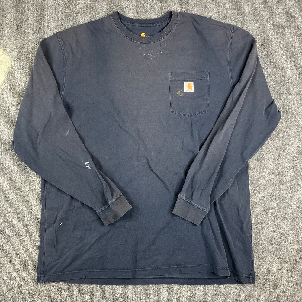 Carhartt Long Sleeve Pocket Shirt Mens 2XL Tall Navy Original Fit Workwear